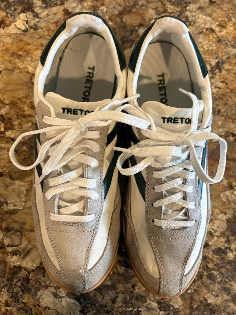 Tretorn White and Green Retro Runner Sneakers